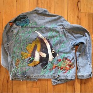 Vintage hand painted denim Jean jacket-size L